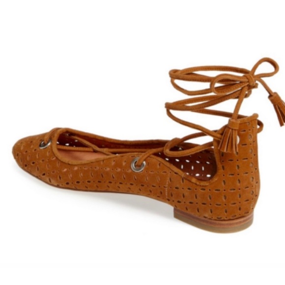 Halogen | Cognac Nella Suede Ghillie Lace Up Flat - Picture 2 of 6